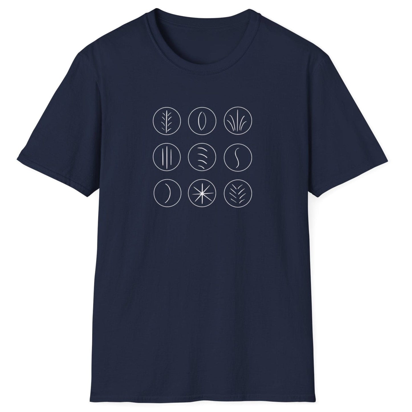Minimalist grid of sourdough scoring marks on a navy unisex T-shirt — abstract design inspired by sourdough crust patterns