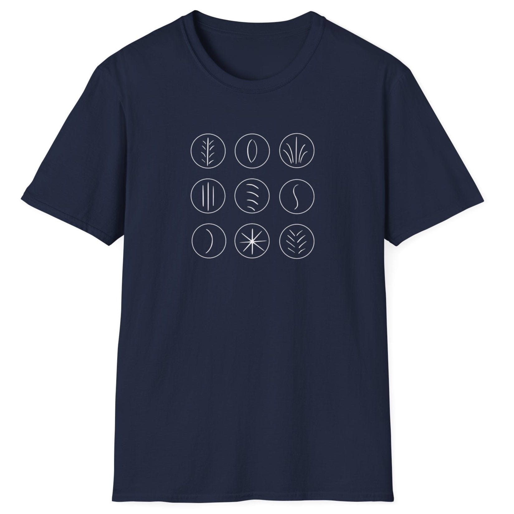 Minimalist grid of sourdough scoring marks on a navy unisex T-shirt — abstract design inspired by sourdough crust patterns