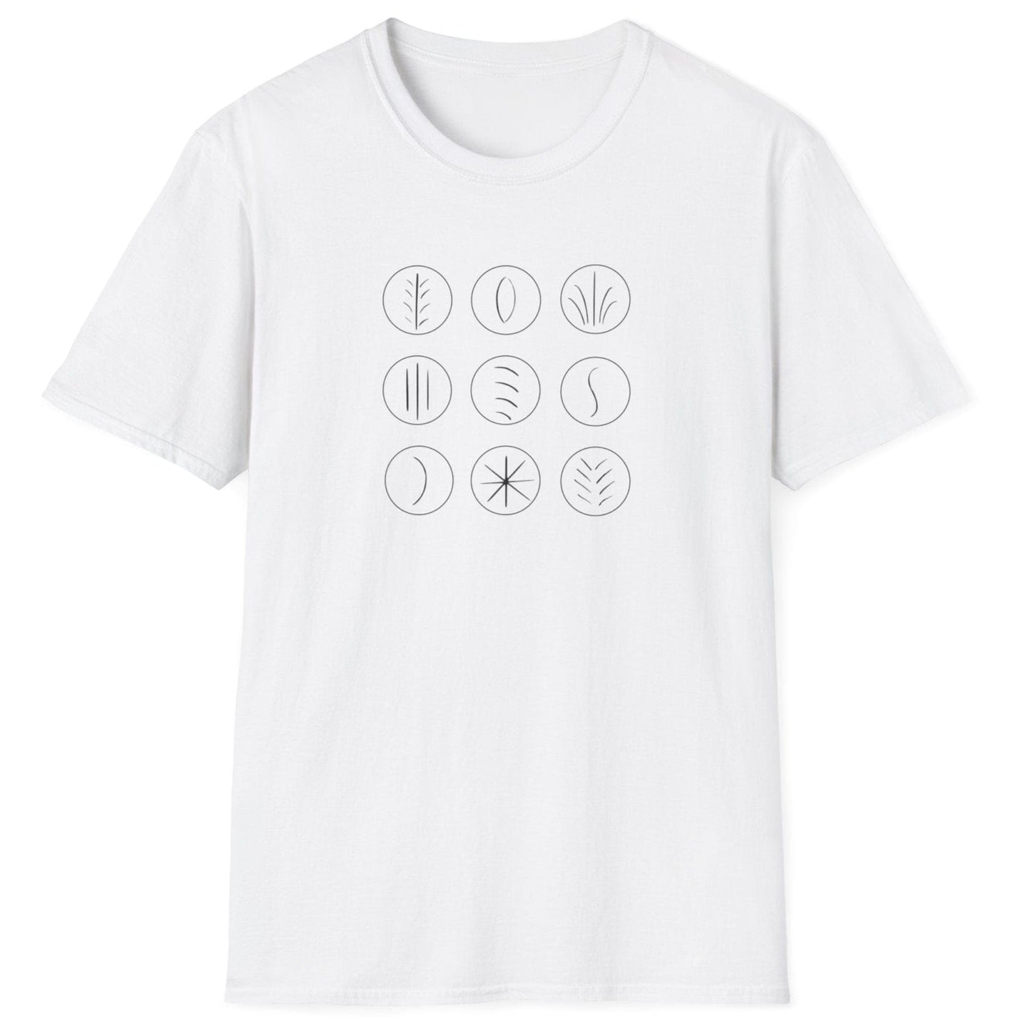 Minimalist grid of sourdough scoring marks on a white unisex T-shirt — abstract design inspired by sourdough crust patterns