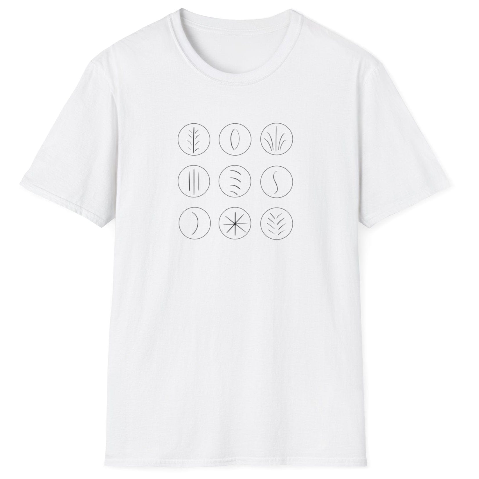 Minimalist grid of sourdough scoring marks on a white unisex T-shirt — abstract design inspired by sourdough crust patterns