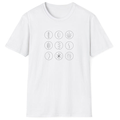 Minimalist grid of sourdough scoring marks on a white unisex T-shirt — abstract design inspired by sourdough crust patterns