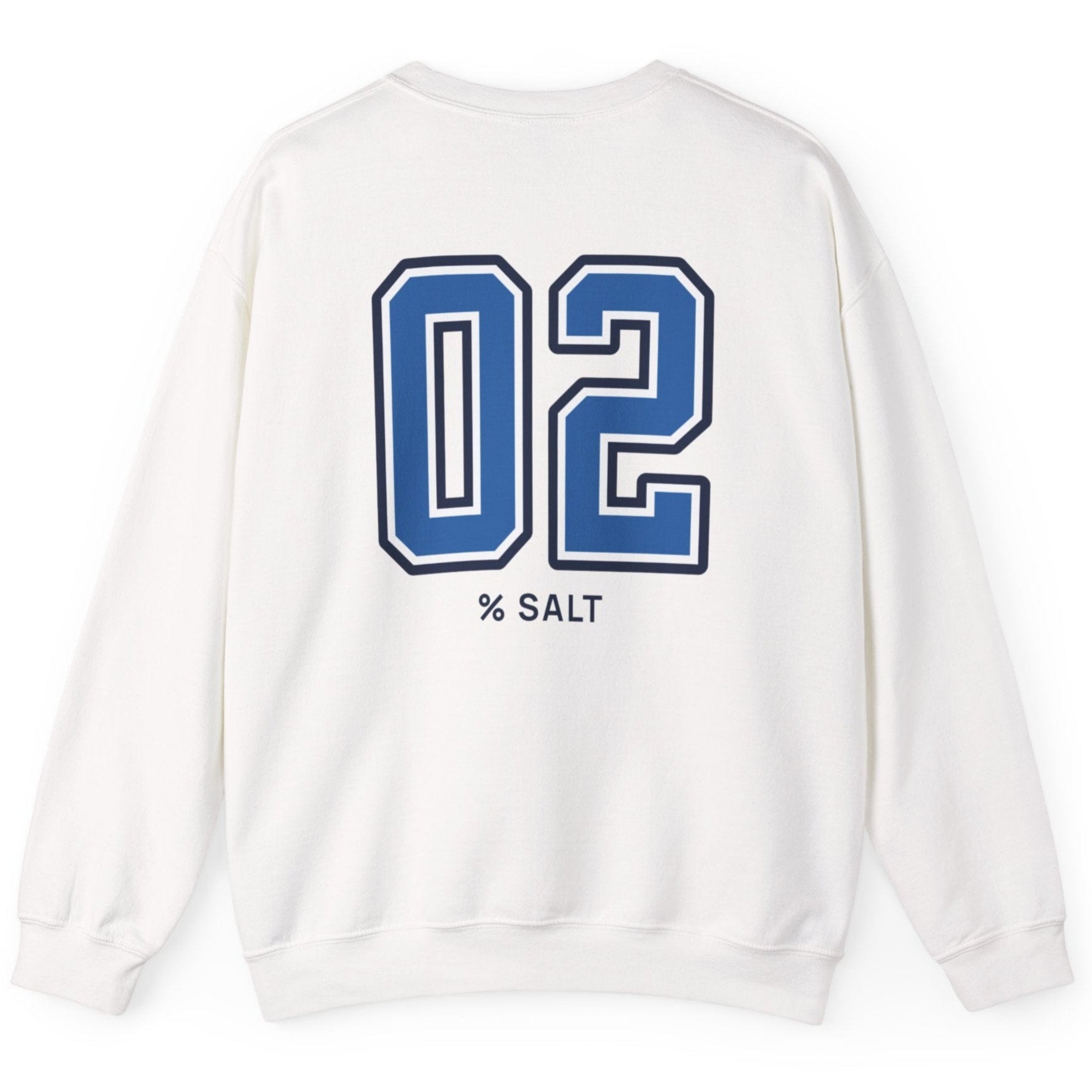 white sweatshirt with big bold varsity style numbers representing the 2% salt ratio for vegetable ferments like sauerkraut