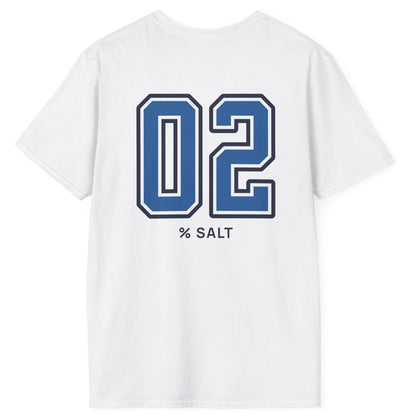 white cotton t-shirt with big bold varsity style numbers representing the 2% salt ratio for vegetable ferments.